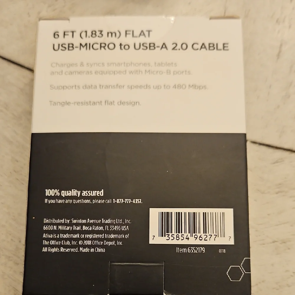 Ativa Black Flat USB-Micro to USB-A Cable